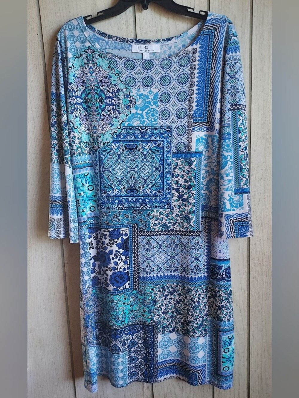 Vintage Jean-Pierre Klifa Portuguese Tile Patchwork Dress Blue Large